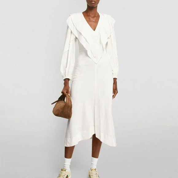knee length dresses for ladies Isabel Marant Etoile Midi Dress Omeya Pink Printed Crepe Size 44 –  Celebrity Owned main image 1